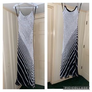 Long formal black and white gown